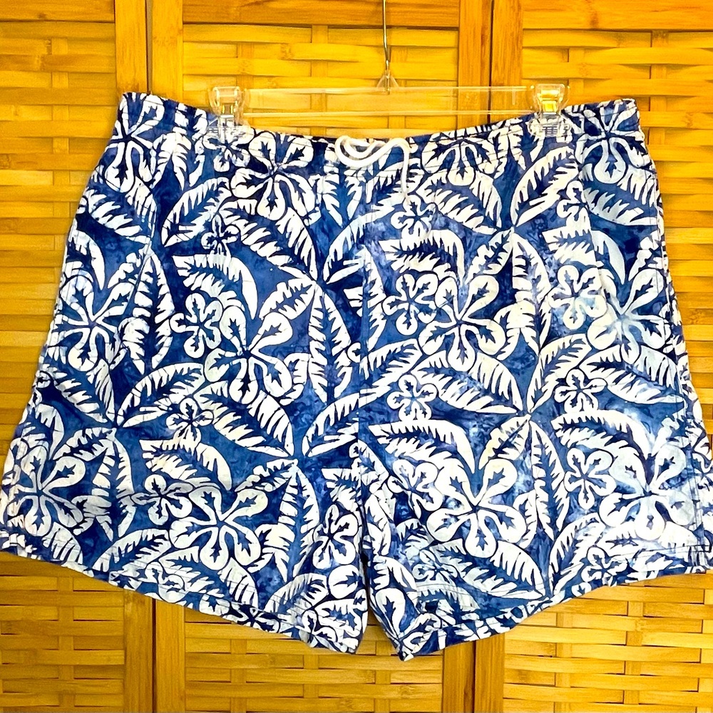 Roundtree & Yorke Swim Trunks Bright Blue and White Batik Size Big Man 1X